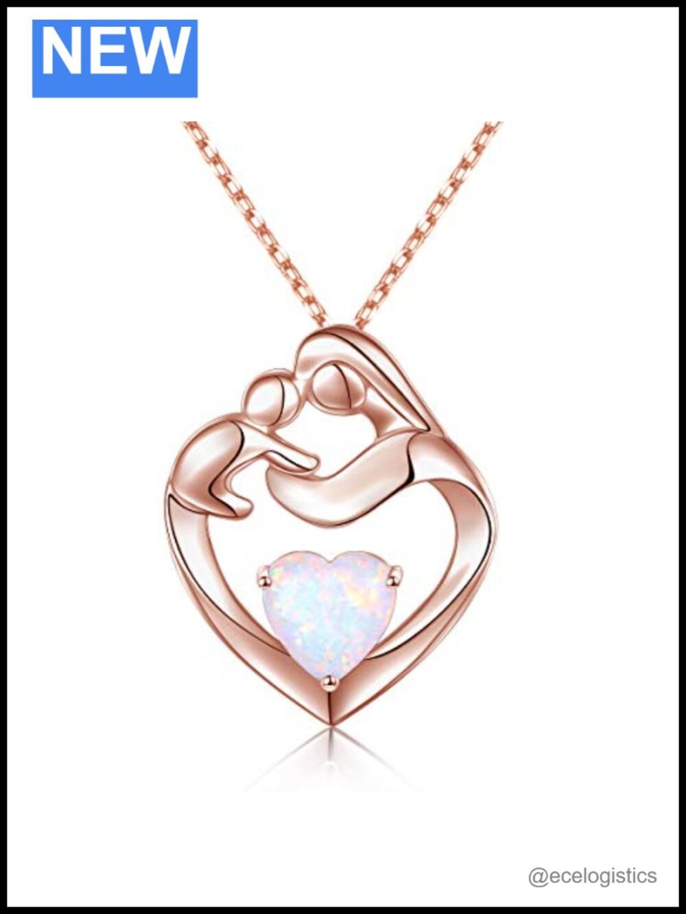 Sterling Silver Mother and Child Opal Heart Pendant Necklace Adjustable Chain